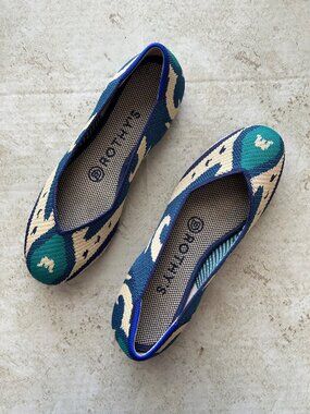Rothy's Womens Size 6 The Flat in Moroccan Blue & Beige Patterned Flats